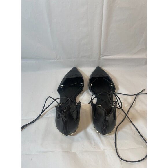 ALDO Women's Black Leather Lace Up Gladiator Pointed Toe Back Zip Flat Shoes 9 - Picture 8 of 11